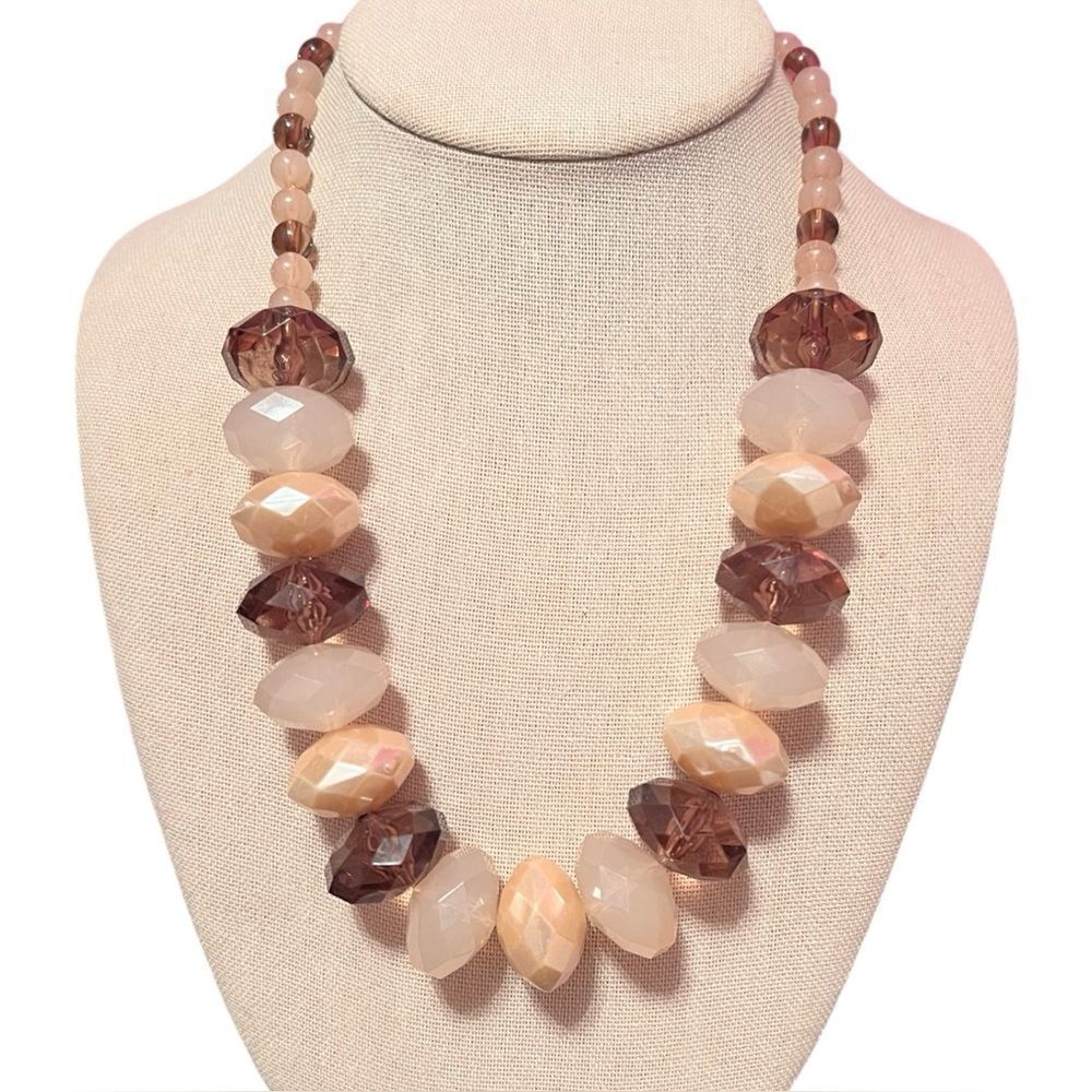 Vintage Brown Peach And Nude Beaded Gold Tone Statement Necklace
